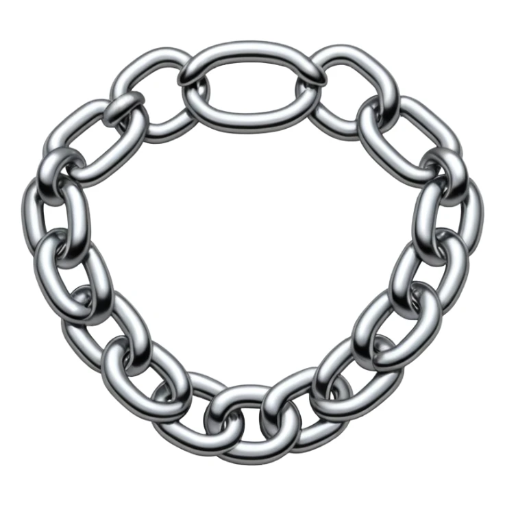 A thick luxury chain emoji made of liquid silver chrome, smooth rounded links, glossy metallic reflections, heavy swag aesthetic, minimalistic iOS emoji style, centered, clean white background sticker
