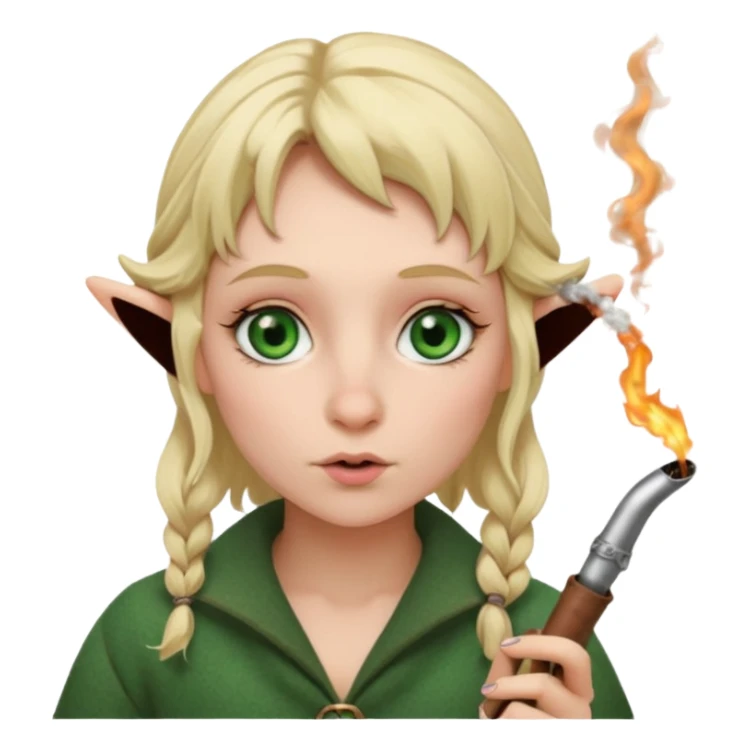 Blond hair green eye female hobbit smoking dusty pink pipe sticker