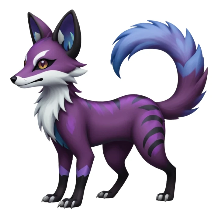  hyper-realistic cool edgy dark black purplish blackish edgy fantasy ethereal feline-vernid-sergal-monster-furret-Lycanroc-umbreon-fursona animal creature full body with intricate markings  sticker