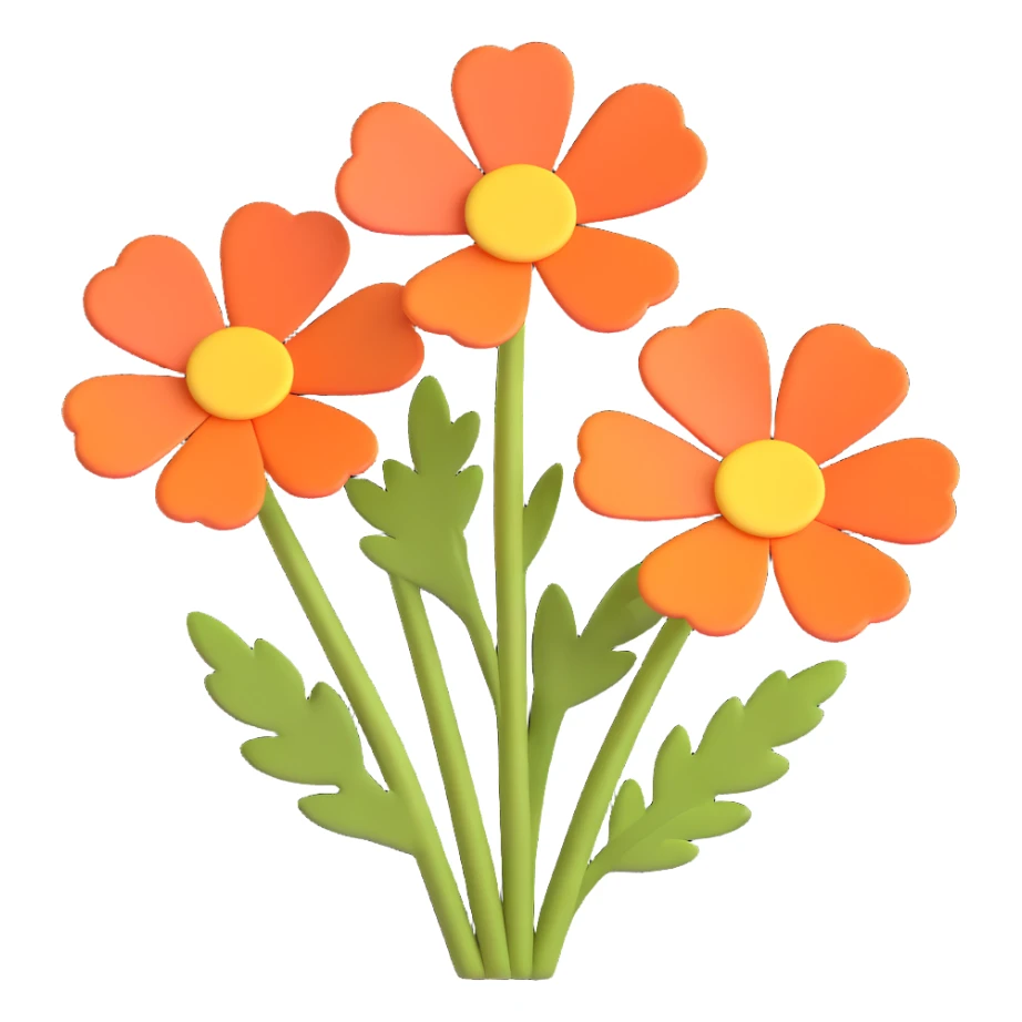 Enhance the 3D iOS cartoon style yarrow flower by adding even more volume and depth, making the shapes extra rounded and dimensional. Keep the style playful and natural, without any faces or smiles, preserving the original 3D cartoon look. sticker