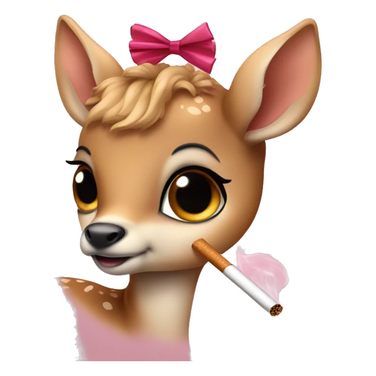 fawn smoking a cig with high eyes and cute lashes and a ribbon sticker