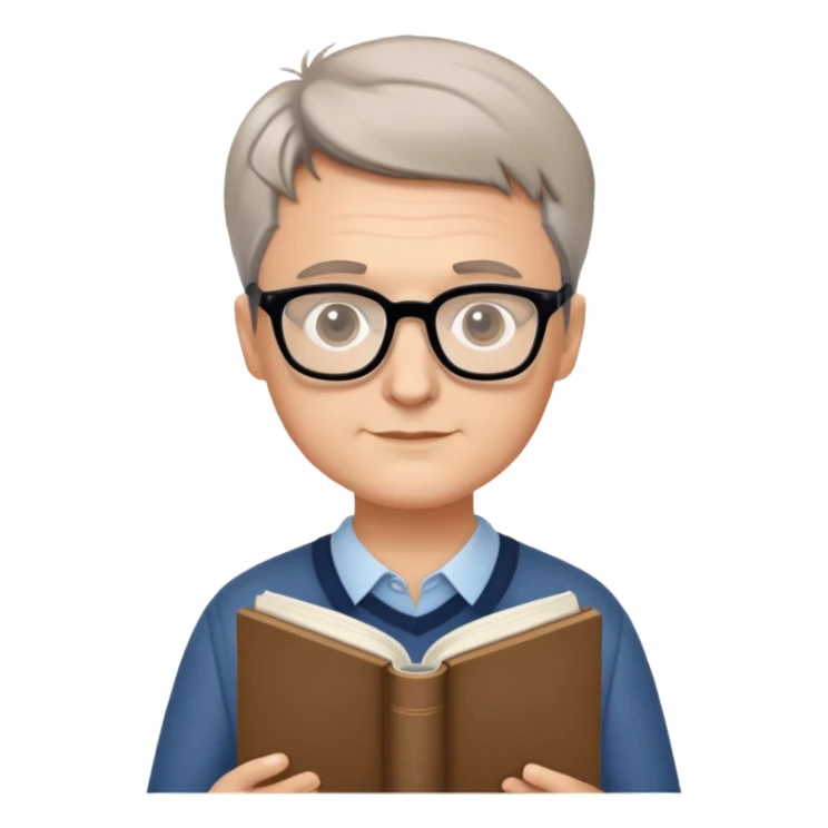 Hartmut Rosa holding a sociology book, glasses, short hair sticker