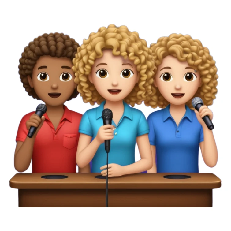 3 amigas en un karaoke cantando una chica rizada y las oreas pelo liso sticker