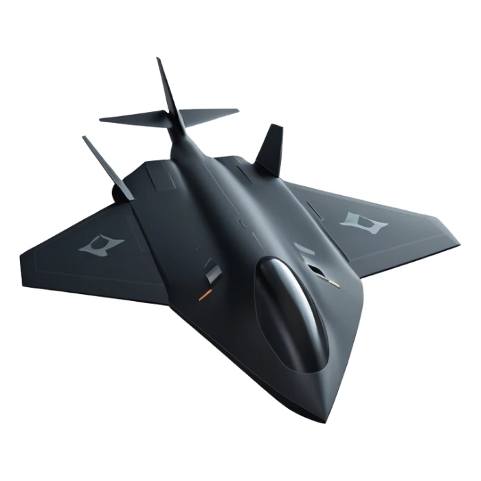 B-2 Spirit bomber - Northrop B-2 (Model Year: 2021) (Iconic colour: Stealth black) - A sleek, stealth bomber with smooth, angular contours and a matte jet-black finish. Emphasize a futuristic, minimalist design with a seamless fuselage, low-profile wings, and an overall intimidating stealth aesthetic. sticker