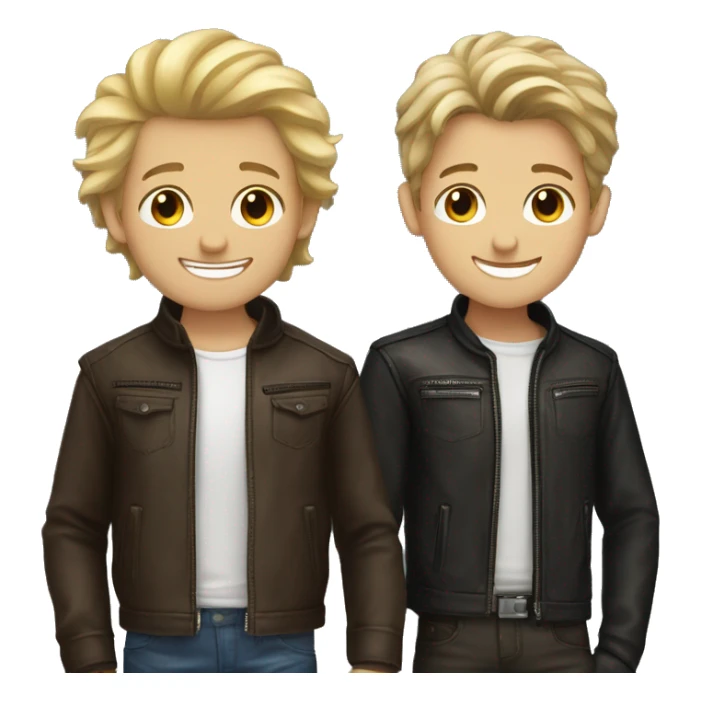 smiling brown haired boy and blonde haired boy in leather jackets sticker