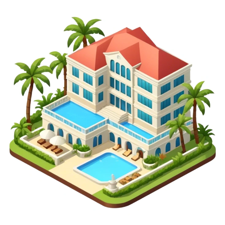 luxury tropical resort hotel, isometric exterior  sticker