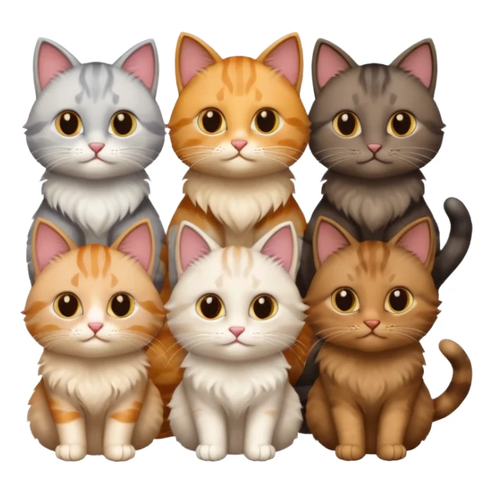 6 cats with different natural coloured coats sticker