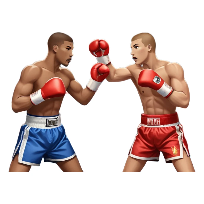  a high-stakes boxing match for the world championship title. Two professional boxers, wearing gloves and championship belts, exchange powerful punches in the center of the ring. The background features a packed arena with bright lights, a roaring crowd, and the championship banner hanging above.  sticker