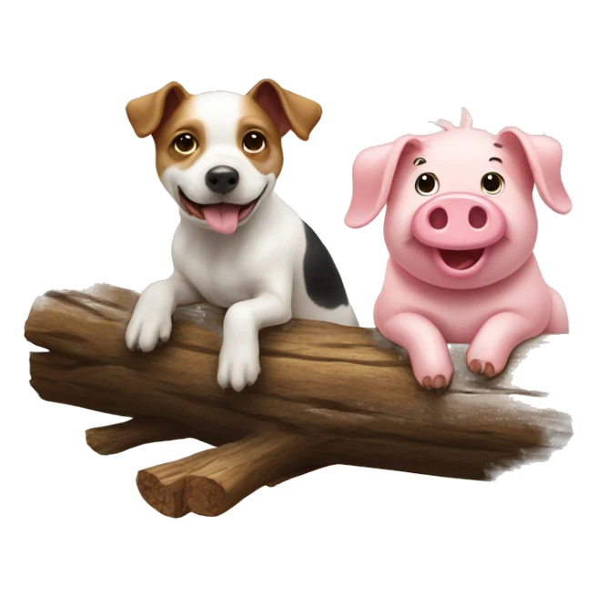 dog and pig sat on a log sticker
