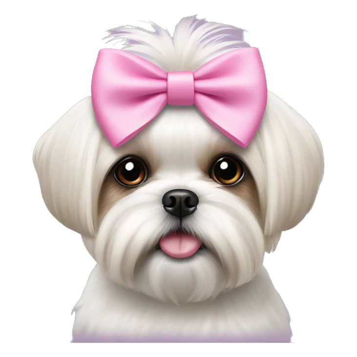 White shih tzu wearing a pink bow on the head sticker