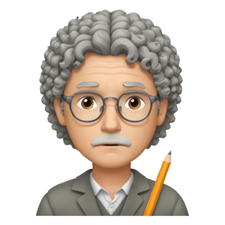 Sad male Writer with curly gray hair and glasses sticker