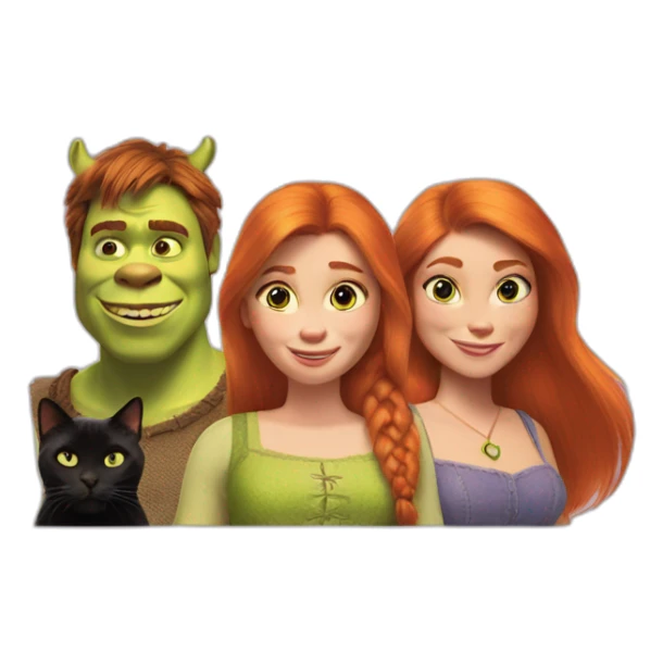 shrek and fiona with a ginger and a black cat sticker