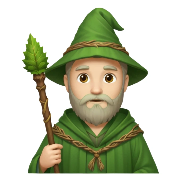 Forest Wizard – green robe, wooden staff, leafy beard sticker