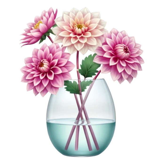 soft pastel realistic dahlia flowers in a clear vase with clear water sticker