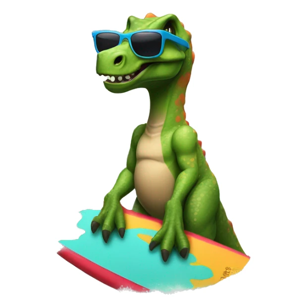 dinosaur with surf board and a shirt with sunglasses  sticker