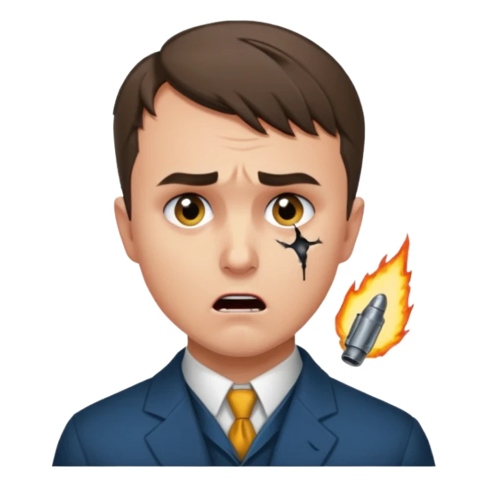 Charlie kirk with bullet hole on neck and scared expression  sticker