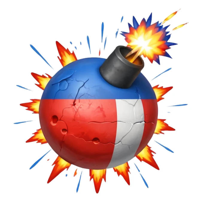 bomb emoji painted with French flag colors with explosion effect sticker