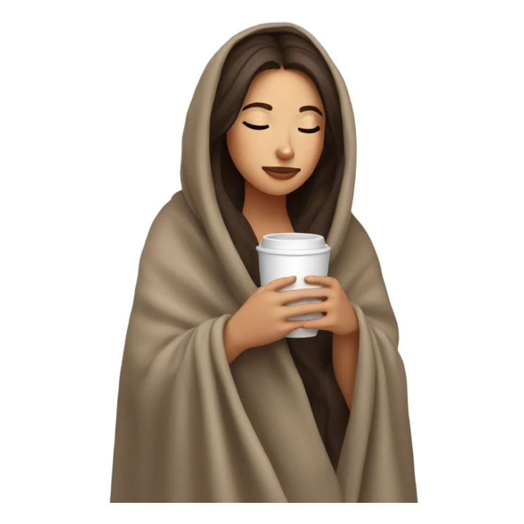 Brunette girl inside a blanket sipping coffee eyes closed sticker