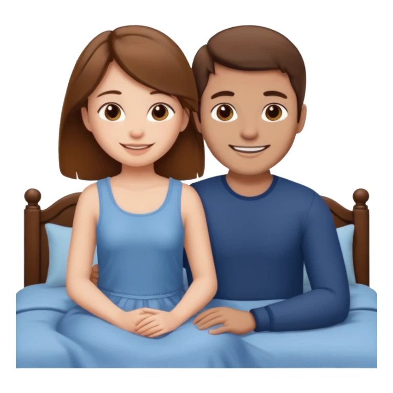 A brown-haired girl and a brown-haired man. They are both on a bed. The girl is sitting on the man. sticker