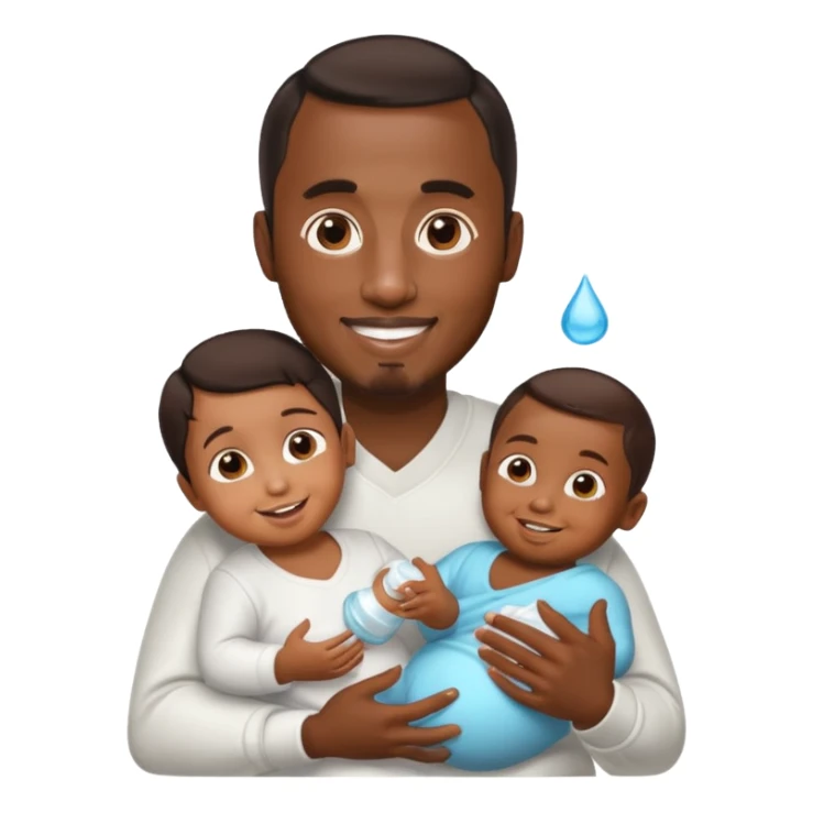 p diddy holding baby oil and a child sticker