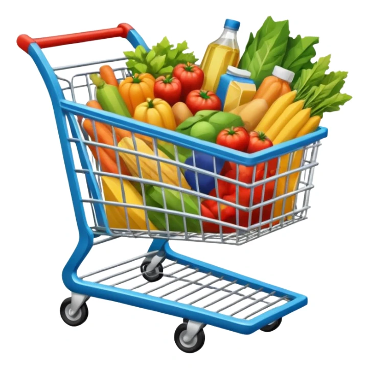 grocery cart full of groceries in a comic book style sticker