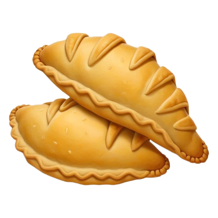 Empanadas Cinematic Realistic Empanadas Dish Emoji, depicted as crispy, golden empanadas made with cornmeal and filled with savory ingredients, rendered with rich textures and vibrant, appetizing lighting. sticker