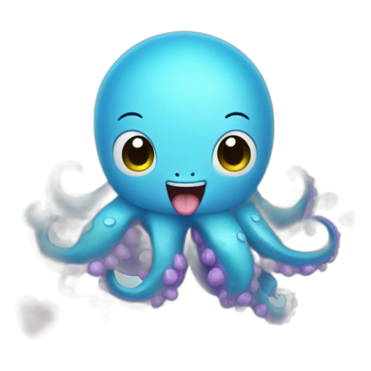 cute blue kraken with adorable face with many hearts around sticker