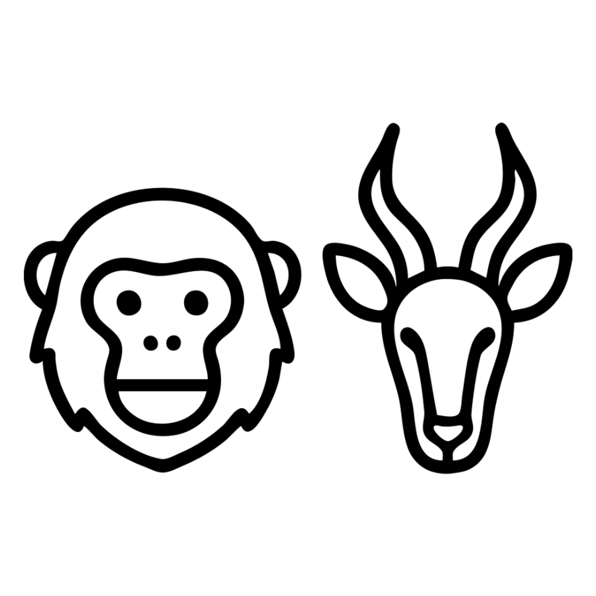 minimal black outline icon of a vervet monkey and an impala head side by side sticker