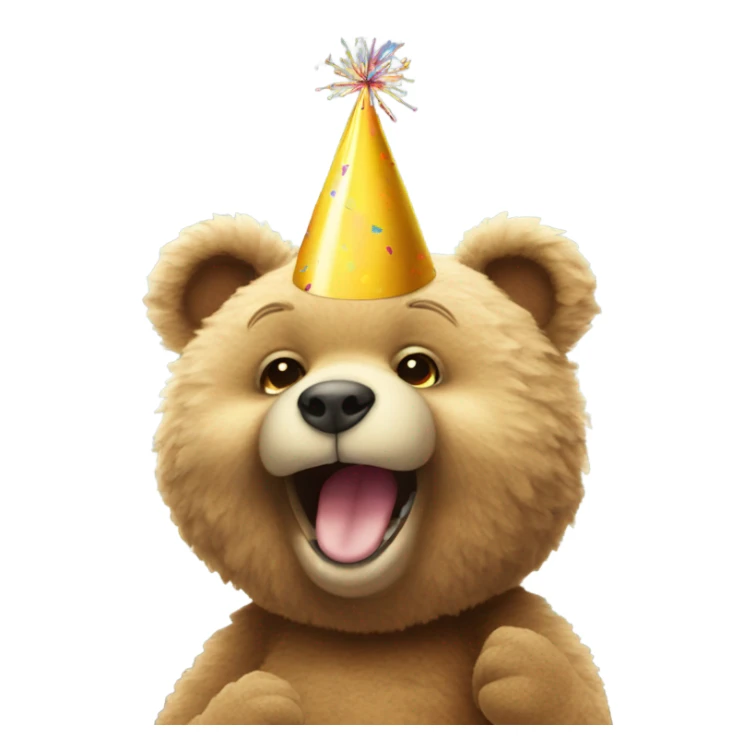 Cute teddy bear wearing a party hat and blowing a party horn sticker