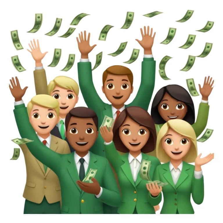 money falling onto a group of people sticker