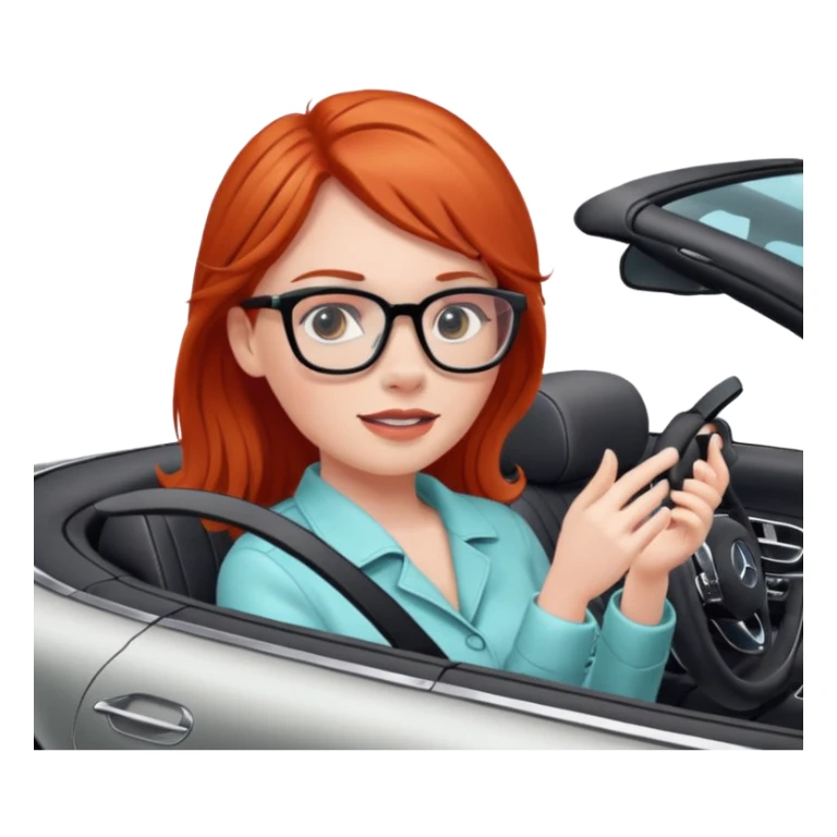 Red head girl with glasses driving fast in a Mercedes convertible sticker