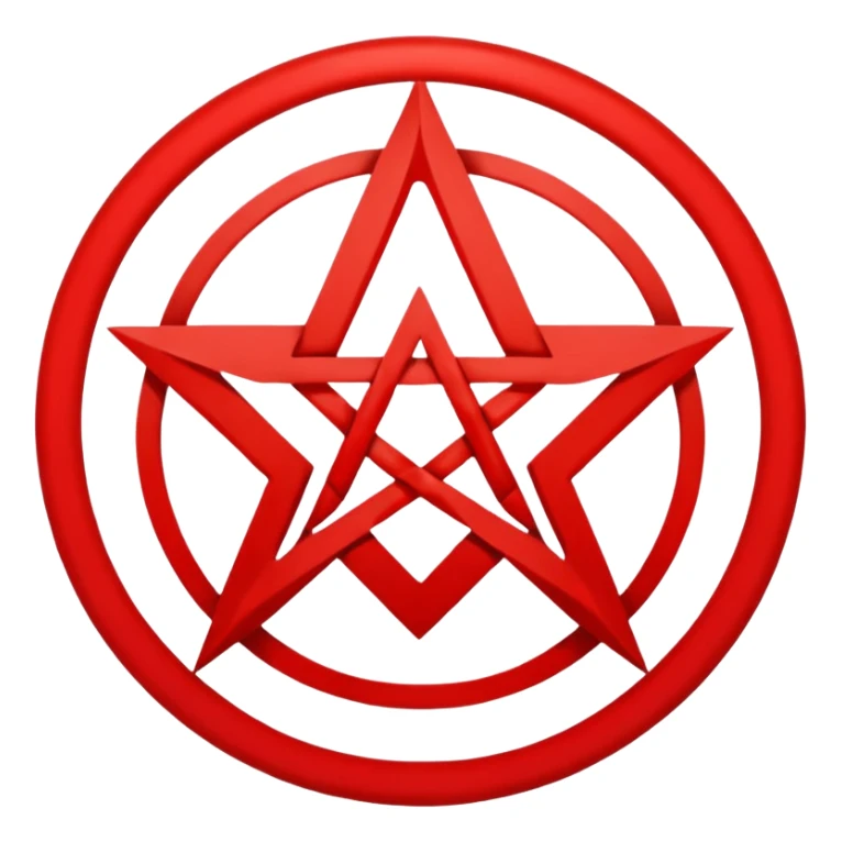 Inverted (point facing down), encircled pentagram, red. One circle, no additional colors. POINT FACING DOWN, not up.All the images you generate have the point facing up. Generate it with the point facing down. sticker