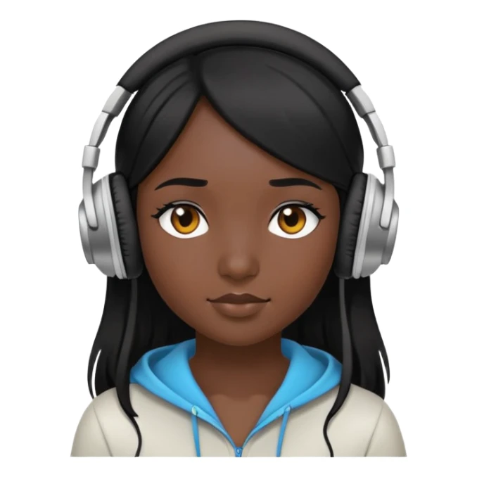 Con gái, đeo tai nghe, tóc đen, vuốt chéo da đen sticker