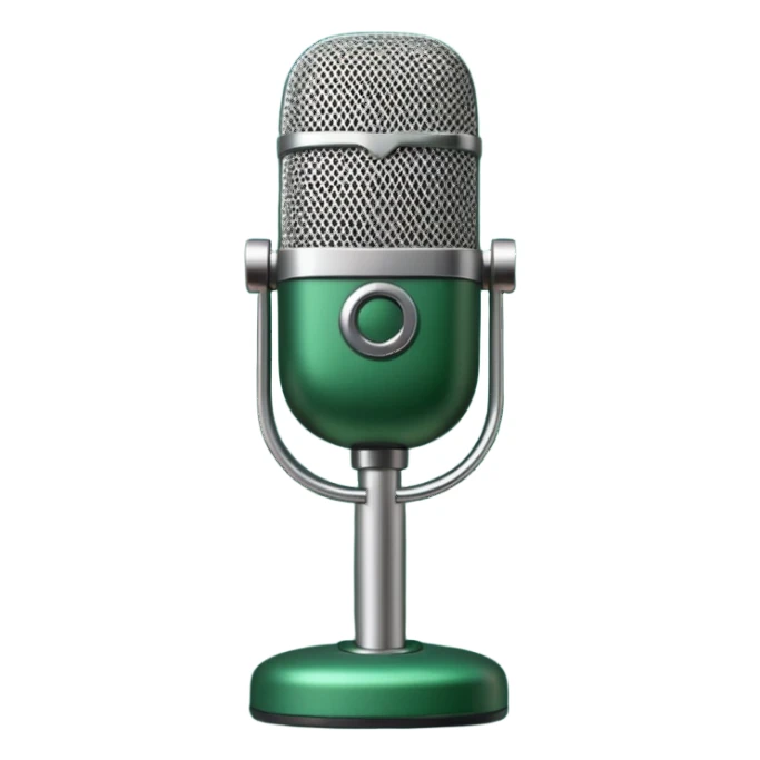 dark green radio microphone, front view, no text, Apple emoji style sticker