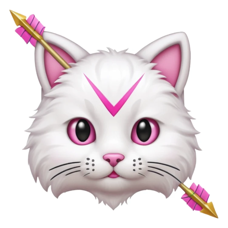 Emoji cat head white emoji with pink bow and arrow sticker