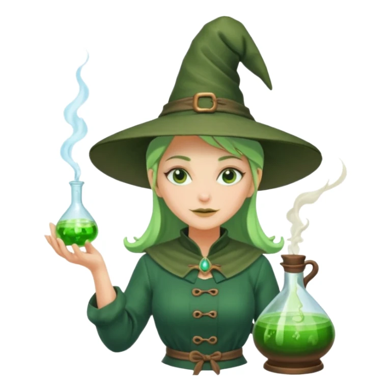 green witch cooking potion sticker