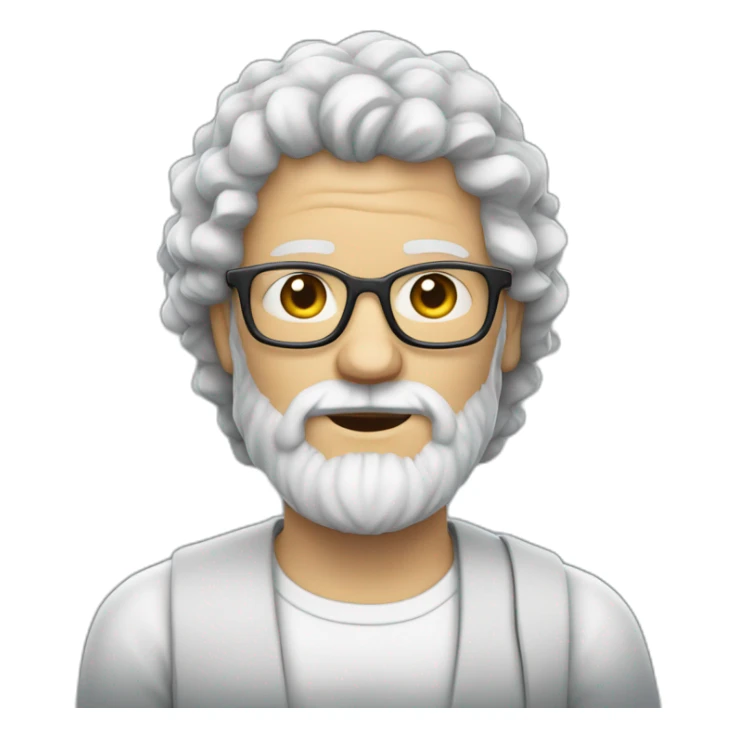 man with white skin and somewhat gray curly hair, bearded and glasses sticker