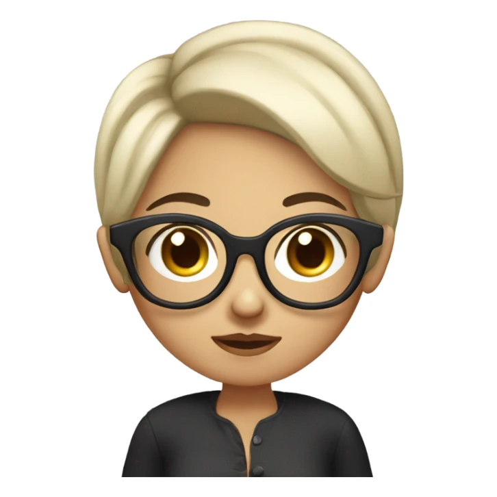 a girl with short black hair, Wearing large square-framed glasses, Round face, calm expression sticker