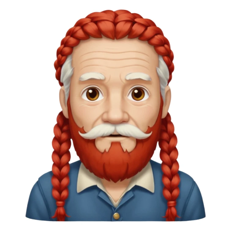 very old, white bearded and white mustached, red long haired, braided, wearing ear accessories sticker