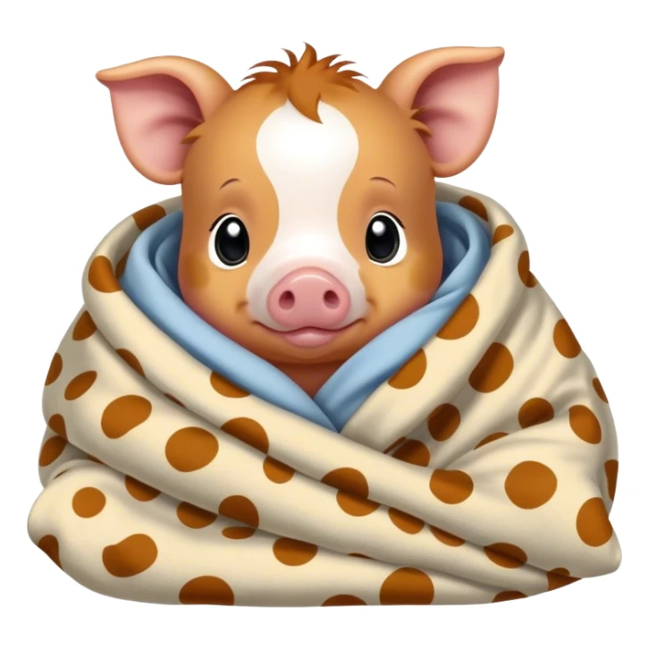 Spotted baby kunekune pig cozy in a blanket sticker