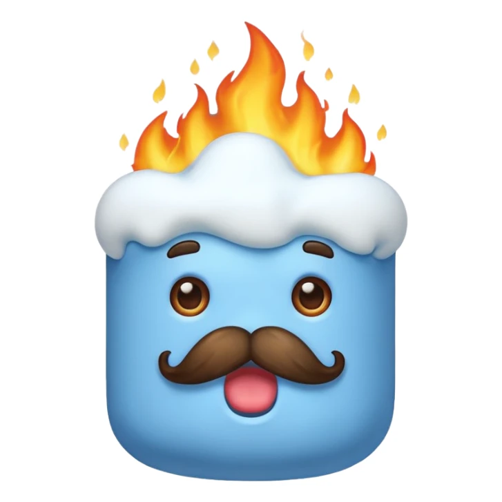 blue marshmallow on fire, surprised with mustache, just marshmallow sticker