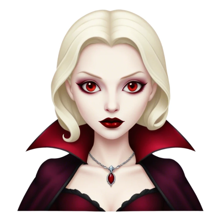 Cinematic Noble Vampire Portrait Emoji, Elegant and commanding, with a refined, pale visage framed by dark, velvet accents and a hint of crimson, exuding timeless seduction and dangerous allure, simplified yet exquisitely detailed, glowing with a soft nocturnal radiance and a subtle, mysterious outline that captures the regal spirit of an immortal lord of the night! sticker