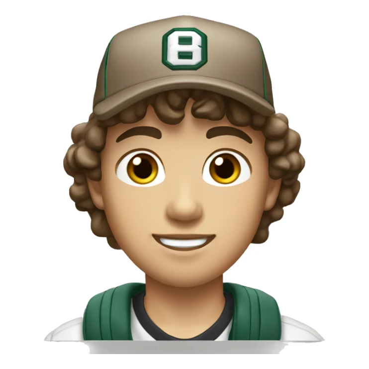 Teenager boy type mexican, White skin, with baseball cap backwards, with wavy brown hair (Which go down behind to the nape of the neck), Little bit dezoom sticker