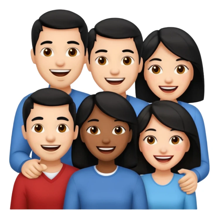 team with 4 people. 2 men and 2 women with black hair sticker