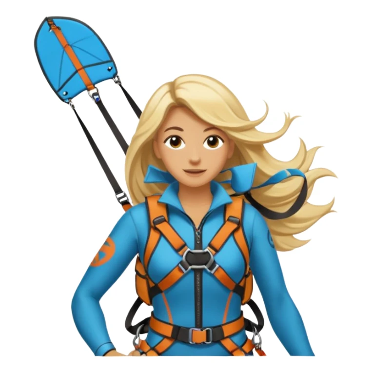 Blonde long haired ladie Kitesurfing with harness sticker