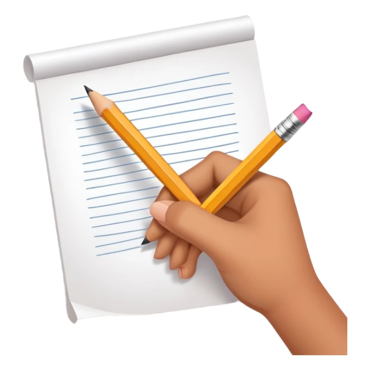 hands holding a pencil and writing on paper, simple and friendly sticker