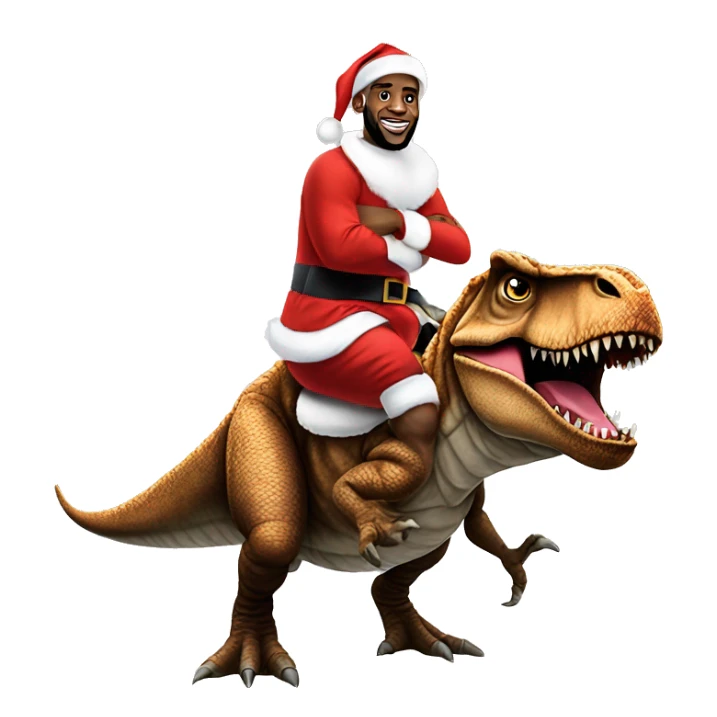 lebron james in a santa costume riding on top of a t-rex sticker