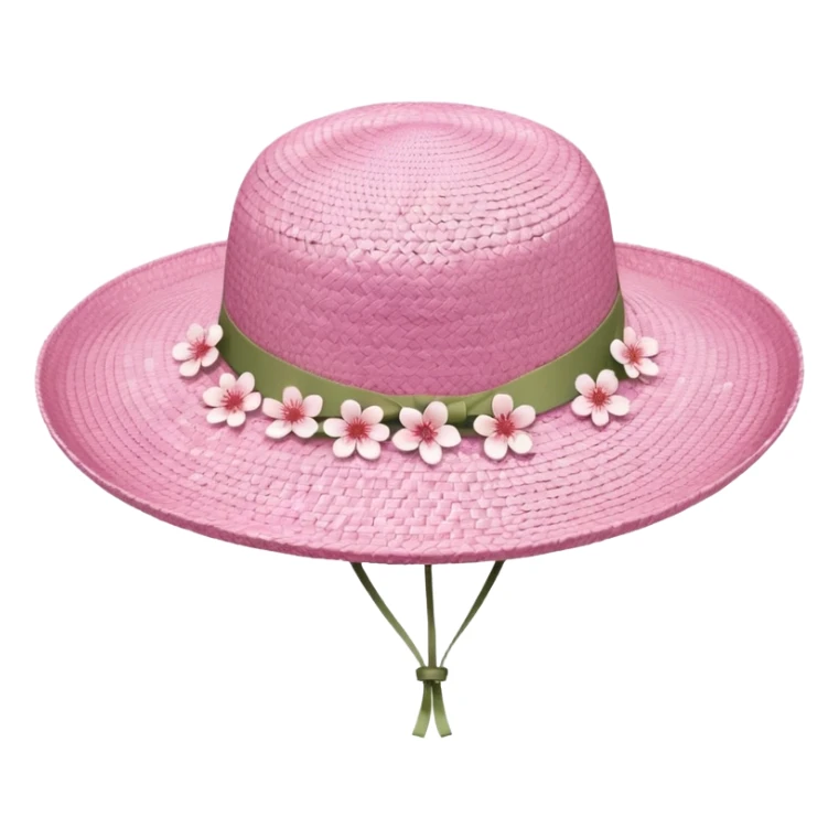 A pastel pink and white Sakura straw hat with Sakura flower sticker
