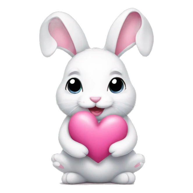 White bunny holding pink heart sticker