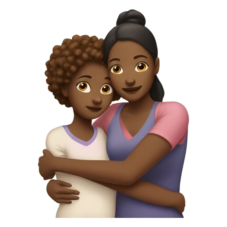 Black Mom and brown daughter hugging sticker